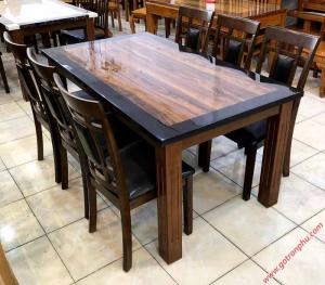 Bộ bàn ăn gỗ cao su mặt giả đá 6 ghế màu đen