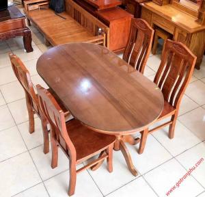 Bộ bàn ăn gỗ sồi hình oval 4 ghế 1m4