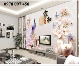 Tranh gạch chim công vàng