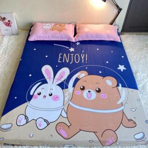 Bộ ga và 2 vỏ gối cotton thấm hút nhiều hình yêu cho bé