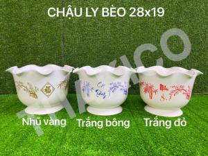 Chậu nhựa bèo trắng in đỏ ,in nhũ vàng Như Ý Cát Tường