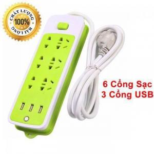 Ổ cắm điện xanh lá tích hợp 3 cổng USB tiện lợi thông dụng