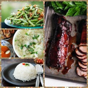 Combo : Cơm trắng, xá xíu, canh cải thảo, đậu đũa xào