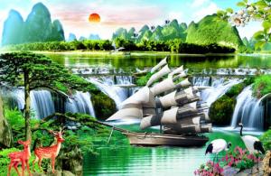 Gạch tranh 3d ốp tường thuyền buồm - AS12