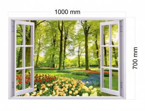Tranh dán tường - tranh gạch 3D cửa sổ vườn hoa
