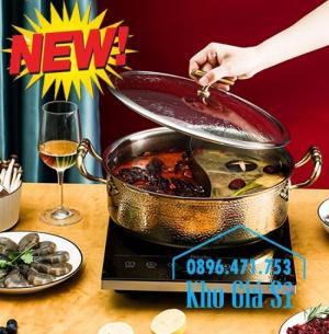 Nồi lẩu inox 304 2 ngăn - Nồi lẩu inox 2 ngăn mạ vàng cao cấp tại HCM