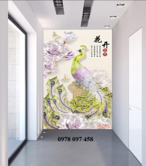 Gạch tranh 3D - tranh chim công