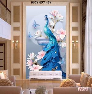 Gạch tranh 3D - tranh chim công