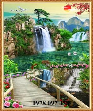 Tranh gạch 3D - tranh non nước hữu tình