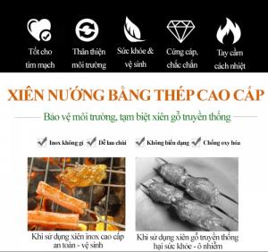 Xiên nướng inox 8 món cao cấp chữ U dài 35cm tiện lợi đa năng (có túi đựng)