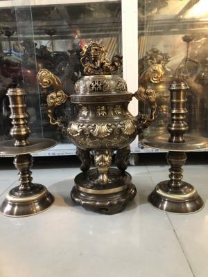 Bộ đỉnh đồng tam sự hoa sòi cao 55cm