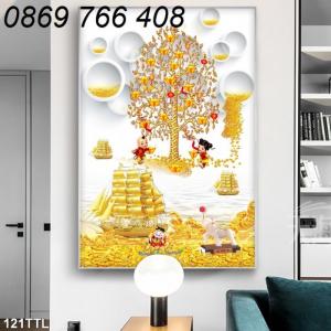 Gạch tranh 3D cây kim tiền - tranh ốp tường