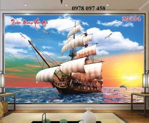 Tranh thuyền buồm căng gió - tranh gạch