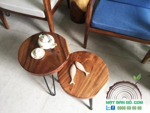 Bàn Sofa Đôi Gỗ Nguyên Tấm Tròn D 40cm