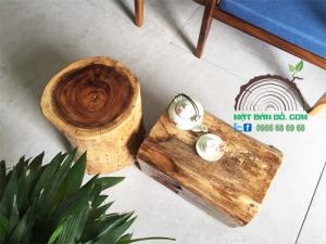 Đôi Bàn Sofa Đôn Gỗ Nguyên Khối