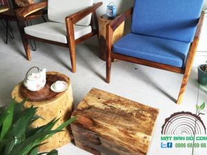 Đôi Bàn Sofa Đôn Gỗ Nguyên Khối