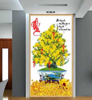 Tranh 3d cây mai - gạch tranh cây mai 3d - DK64
