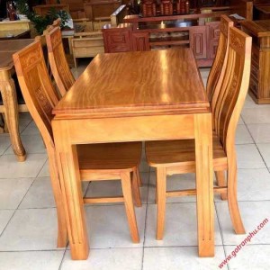 Bộ bàn ăn gỗ gõ đỏ 4 ghế mặt dày 3cm