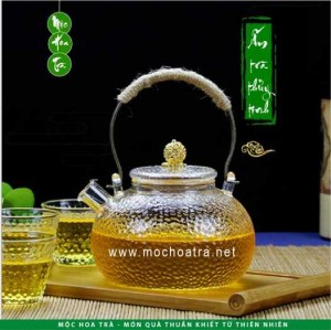 BỘ ẤM TRÀ THỦY TINH VÂN NỔI - QUAI ĐỒNG