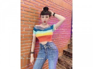 Áo len nữ croptop Quảng Châu sắc màu cầu