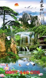 Gạch tranh, tranh gạch men 3d phong cảnh thiên nhiên khổ đứng dựng vách