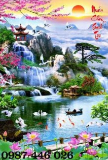 Gạch tranh, tranh gạch men 3d phong cảnh thiên nhiên khổ đứng dựng vách