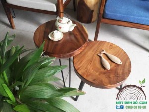 Bàn Sofa Đôi Gỗ Nguyên Tấm Tròn D 40cm