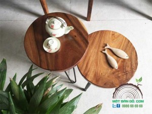 Bàn Sofa Đôi Gỗ Nguyên Tấm Tròn D 40cm