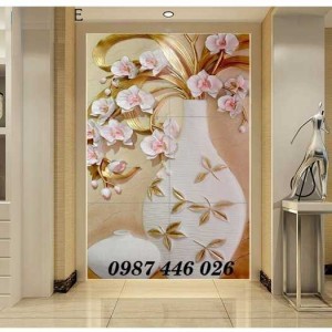 Tranh 3d bình hoa, gạch tranh phòng khách