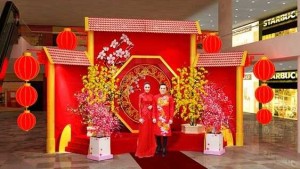 Trang trí tết xuân 2021, Thi công trang trí cảnh xuân 2021, thi công backdrop tre