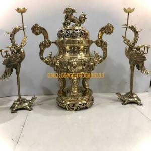 Bộ đỉnh đồng ngũ sự rồng vàng cao 50cm