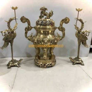 Bộ đỉnh đồng ngũ sự rồng vàng cao 50cm