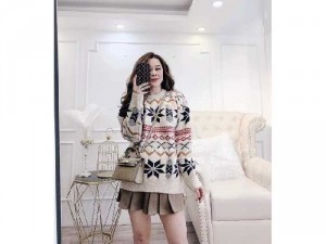 Áo len nữ Quảng Châu thổ cẩm họa tiết SC