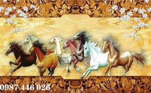 Tranh ngựa phong thủy, gạch tranh 3d ốp tường HP727
