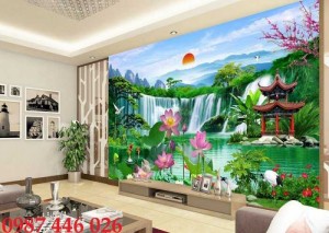 Gạch tranh phong cảnh hồ hoa sen 3d HP602