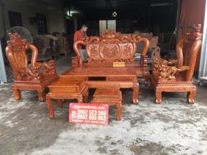 Bàn Ghế Phòng Khách Nghê Đỉnh Gỗ Hương Đá Tay Liền