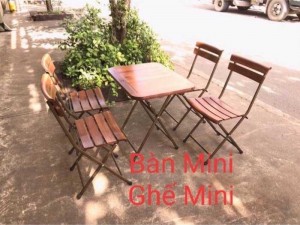 Bộ bàn ghế caffe khung sắt mặt gỗ giá tốt- nội thất Nguyễn Hoàng