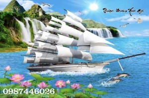 Tranh gạch thuyền buồm, tranh ốp tường 3d