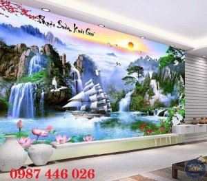 Tranh gạch thuyền buồm, tranh ốp tường 3d