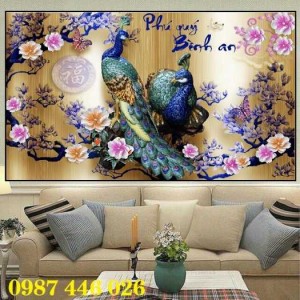Tranh gạch men chim công Vợ Chồng