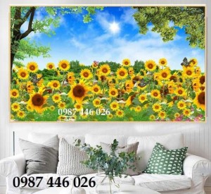 Tranh gạch men vườn hoa 3d, tranh rừng hoa