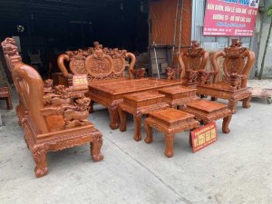 Bàn Ghế Phòng Khách Nghê Đỉnh Cột 14 Gỗ Hương 10 Món