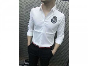Áo sơ mi nam nữ trắng sọc đen viền tayTM