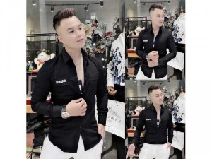 Áo sơ mi nam nữ dài tay chữ thêu Ds 2mau