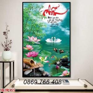 Gạch tranh ốp tường-tranh 3D phong cảnh thư pháp