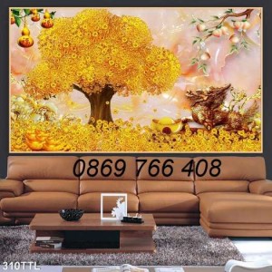 Gạch tranh-gạch tranh phong thủy cây kim tiền