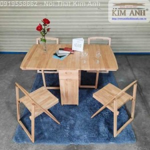 Bàn ghế ăn thông minh xếp gọn gỗ tự nhiên 4 ghế giá rẻ