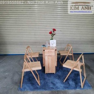 Bàn ghế ăn thông minh xếp gọn gỗ tự nhiên 4 ghế giá rẻ