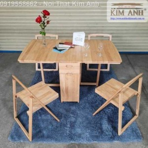 Bàn ghế ăn thông minh xếp gọn gỗ tự nhiên 4 ghế giá rẻ