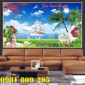 Gạch tranh phong thủy - tranh gạch 3d thuyền buồm
